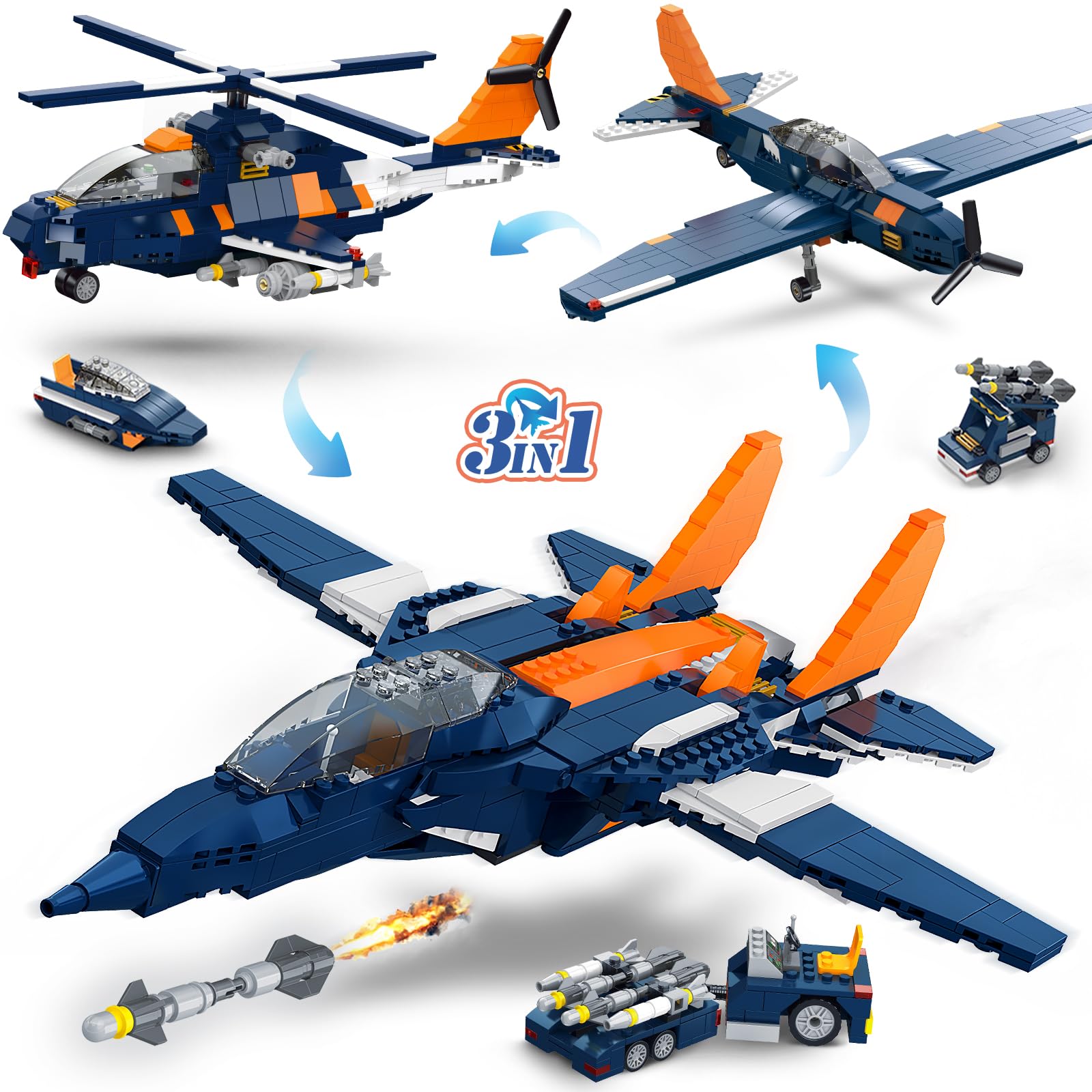 Set De Construcción Hogokids, Avión De Combate 3 En 1, 738pcs, Más De 8 Años - Venta Internacional.