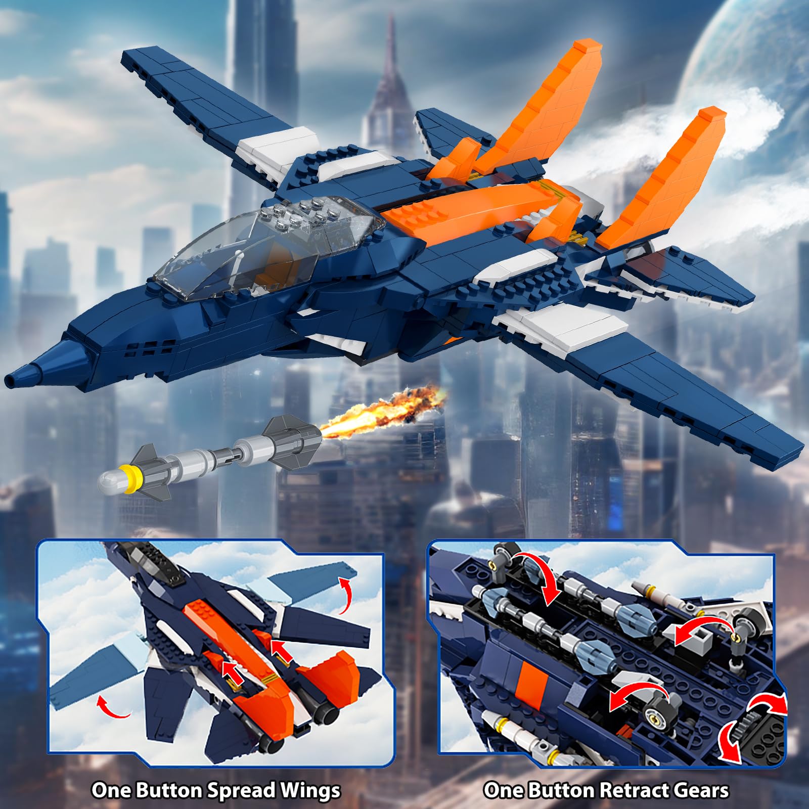 Foto 3 pulgar | Set De Construcción Hogokids, Avión De Combate 3 En 1, 738pcs, Más De 8 Años - Venta Internacional.
