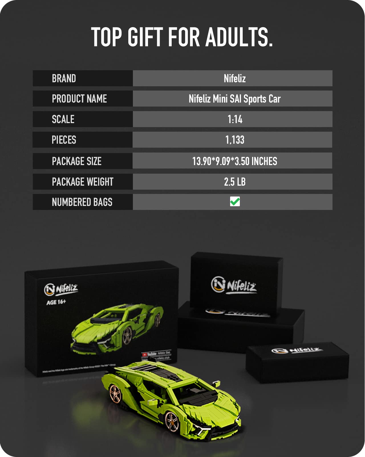 Foto 6 pulgar | Building Blocks Toy Nifeliz Mini Sai, Coche Deportivo Moc A Escala 1:14 - Venta Internacional.