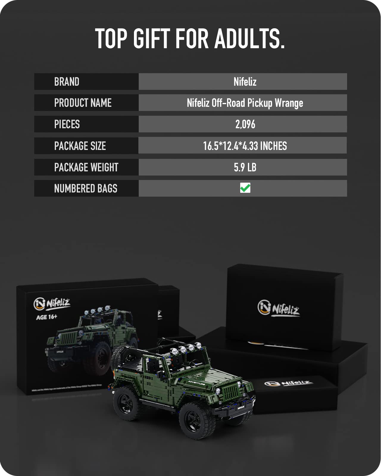 Foto 5 | Set De Construcción Nifeliz Off-road Pickup Wrange A Escala 1:8 (2.096 Unidades) - Venta Internacional.
