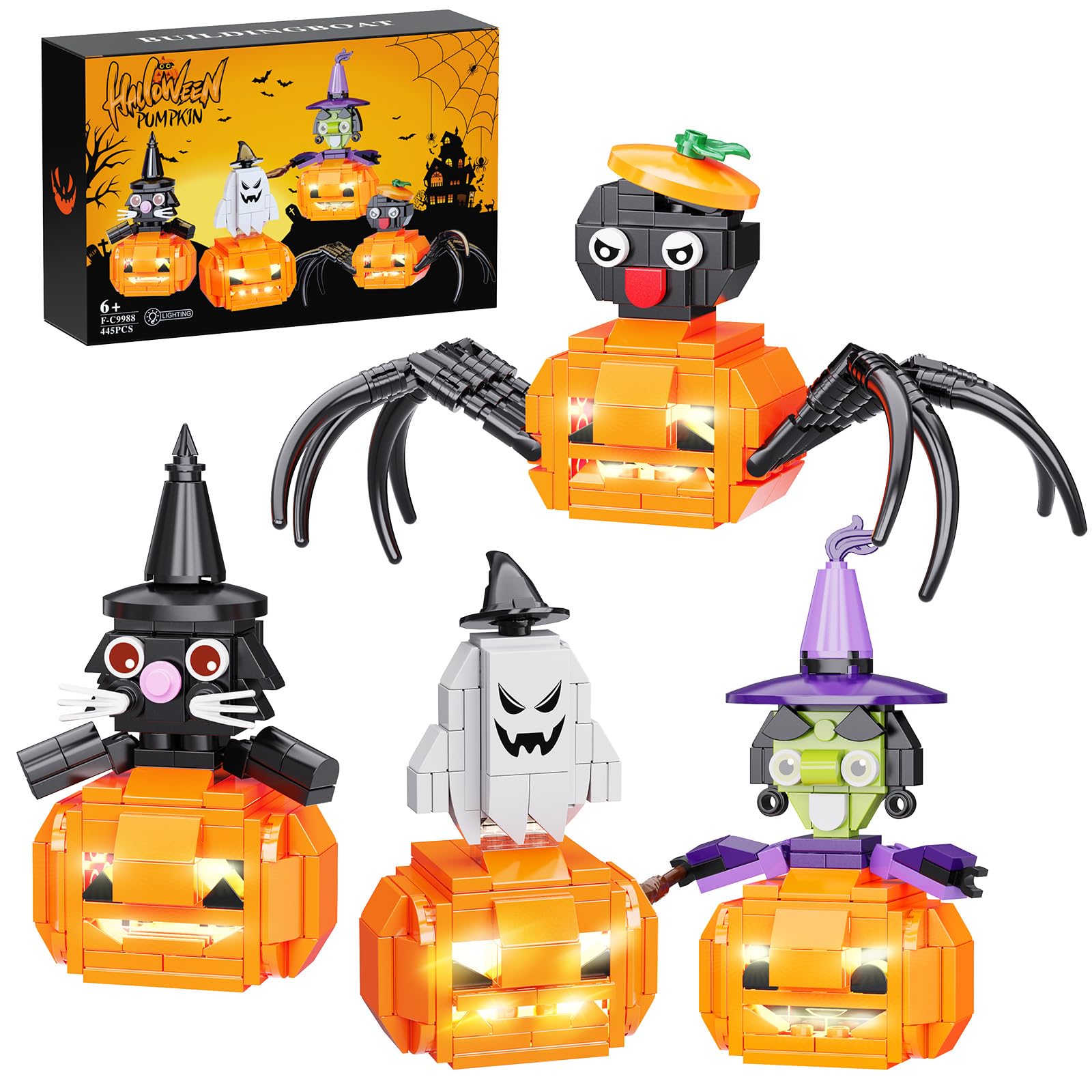 Foto 2 pulgar | Set De Construcción Vonado Halloween Pumpkin Con Led, 445 Piezas, 6-12 Años - Venta Internacional.