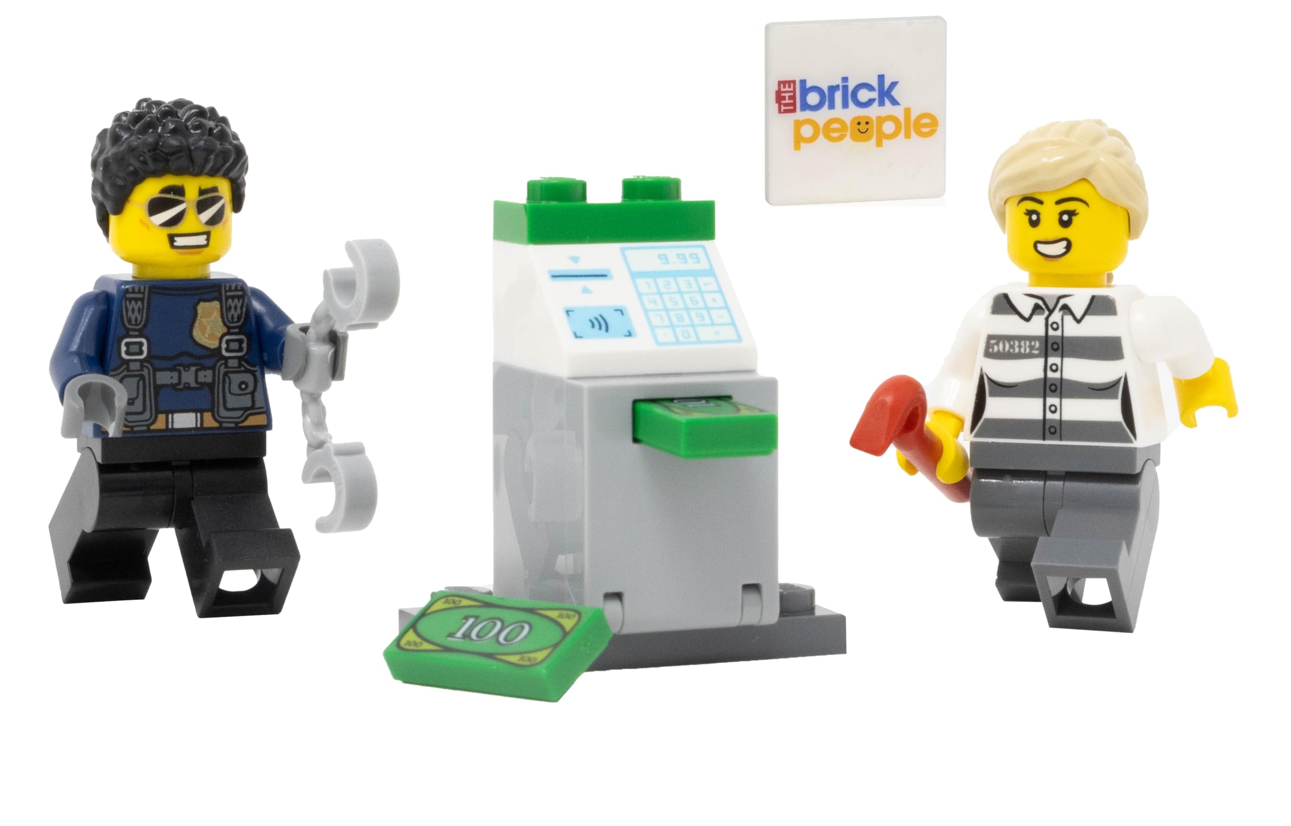 Minifigura Lego City Police Man Con Ladrón Y Cajero Automático - Venta Internacional.