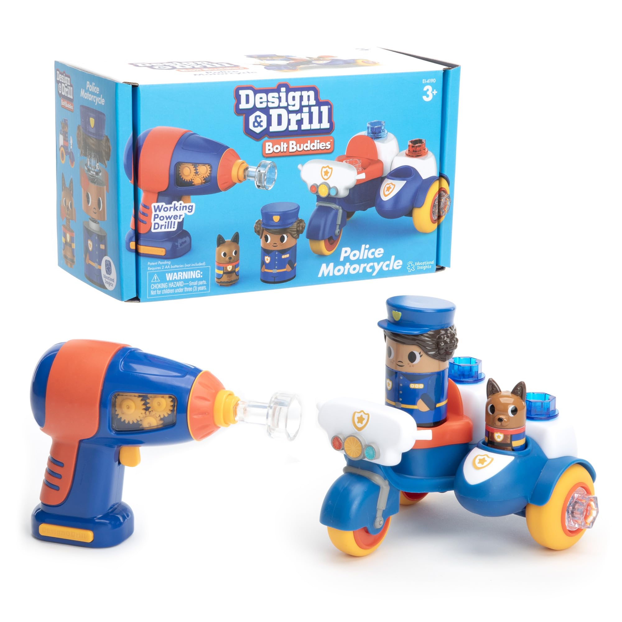 Motocicleta De Policía Toy Educational Insights Design & Drill Bolt Buddies - Venta Internacional.