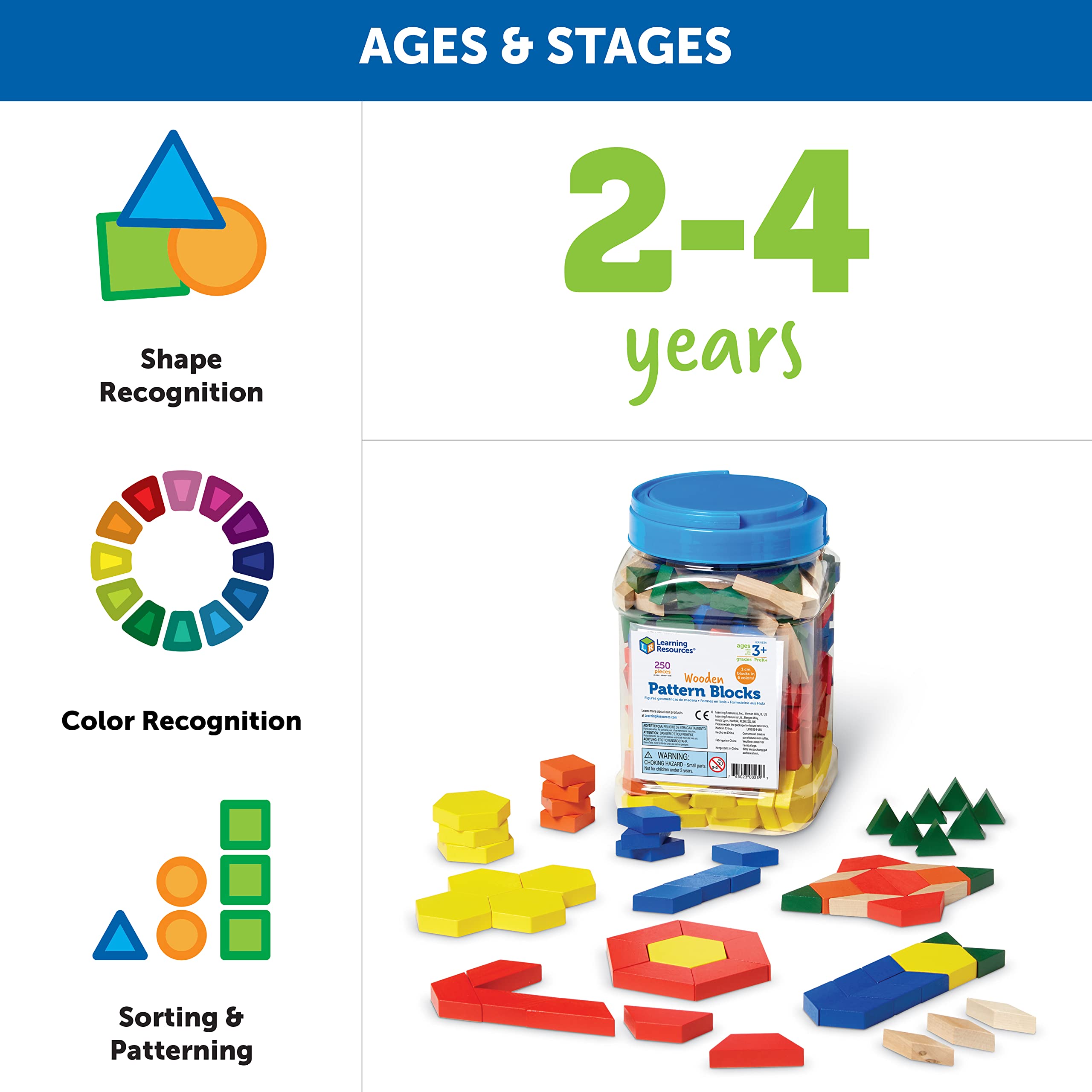 Foto 7 pulgar | Pattern Blocks Learning Resources, Juego De Madera De 250 Unidades Para Mayores De 3 Años - Venta Internacional.