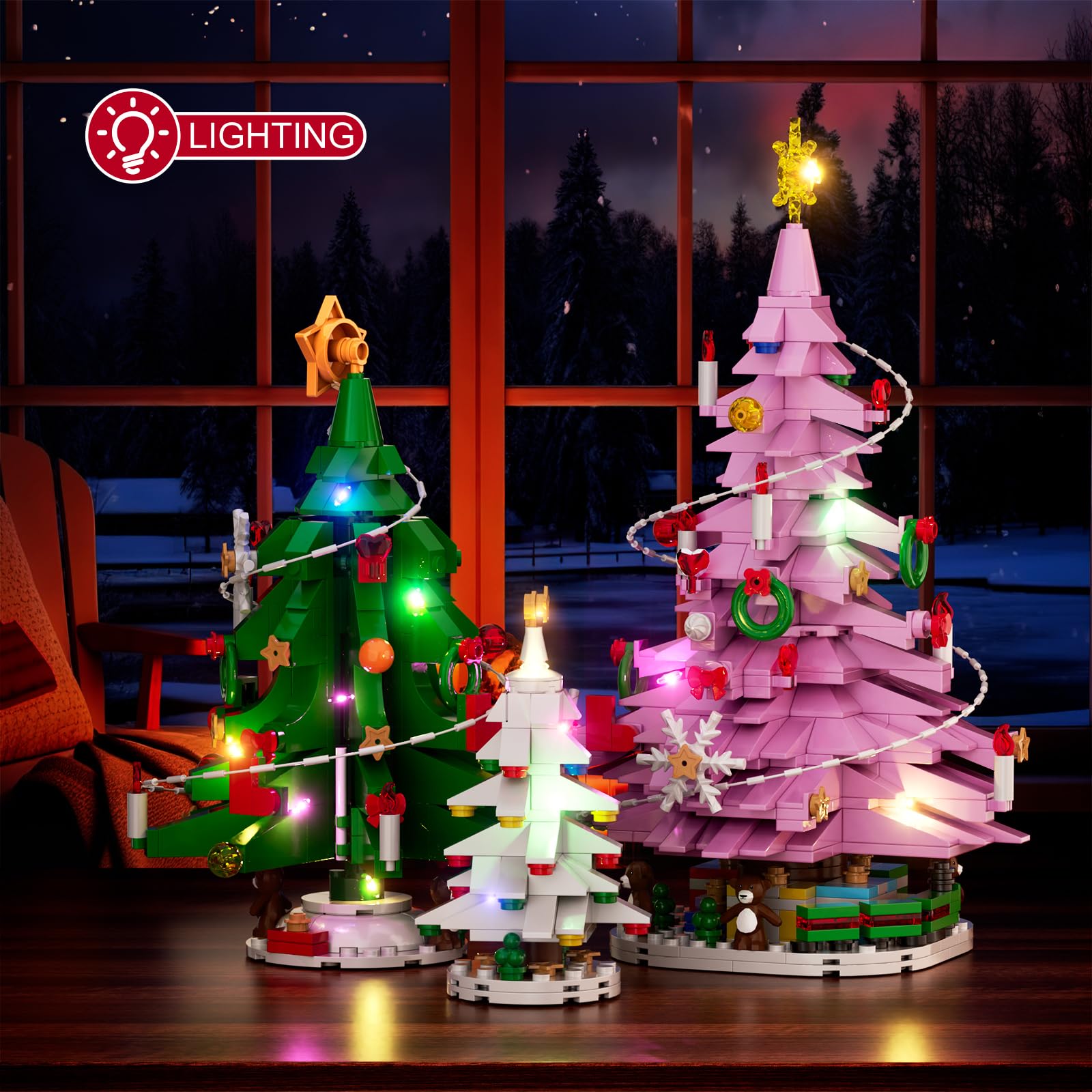 Foto 4 pulgar | Set De Construcción De Árboles De Navidad Vonado Rosa Con Luces Led (734 Piezas) - Venta Internacional.