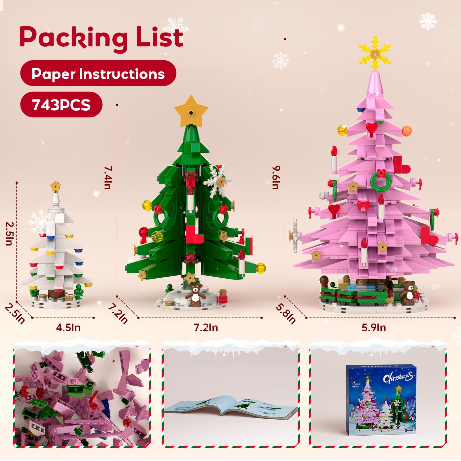 Foto 8 pulgar | Set De Construcción De Árboles De Navidad Vonado Rosa Con Luces Led (734 Piezas) - Venta Internacional.