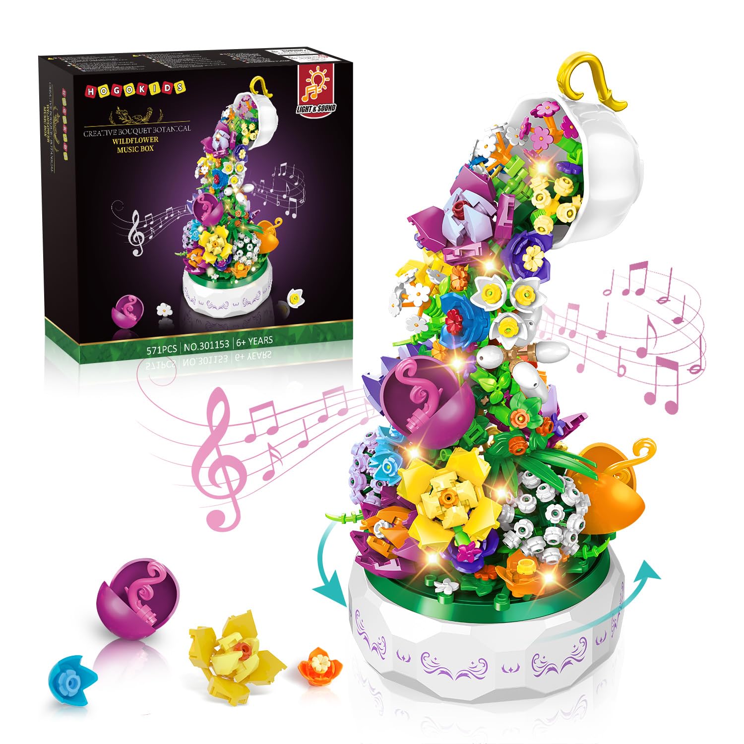 Foto 2 pulgar | Kit De Bloques De Construcción Hogokids Flowers, Caja De Música Con Luz, 571 Unidades - Venta Internacional.
