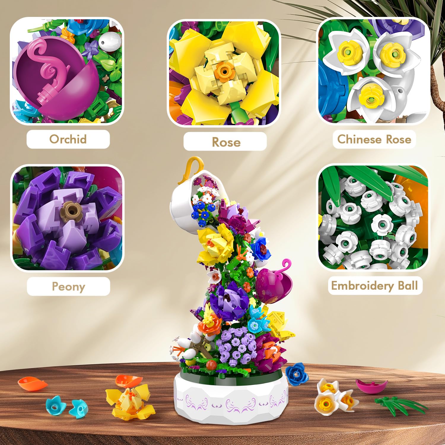 Foto 4 pulgar | Kit De Bloques De Construcción Hogokids Flowers, Caja De Música Con Luz, 571 Unidades - Venta Internacional.