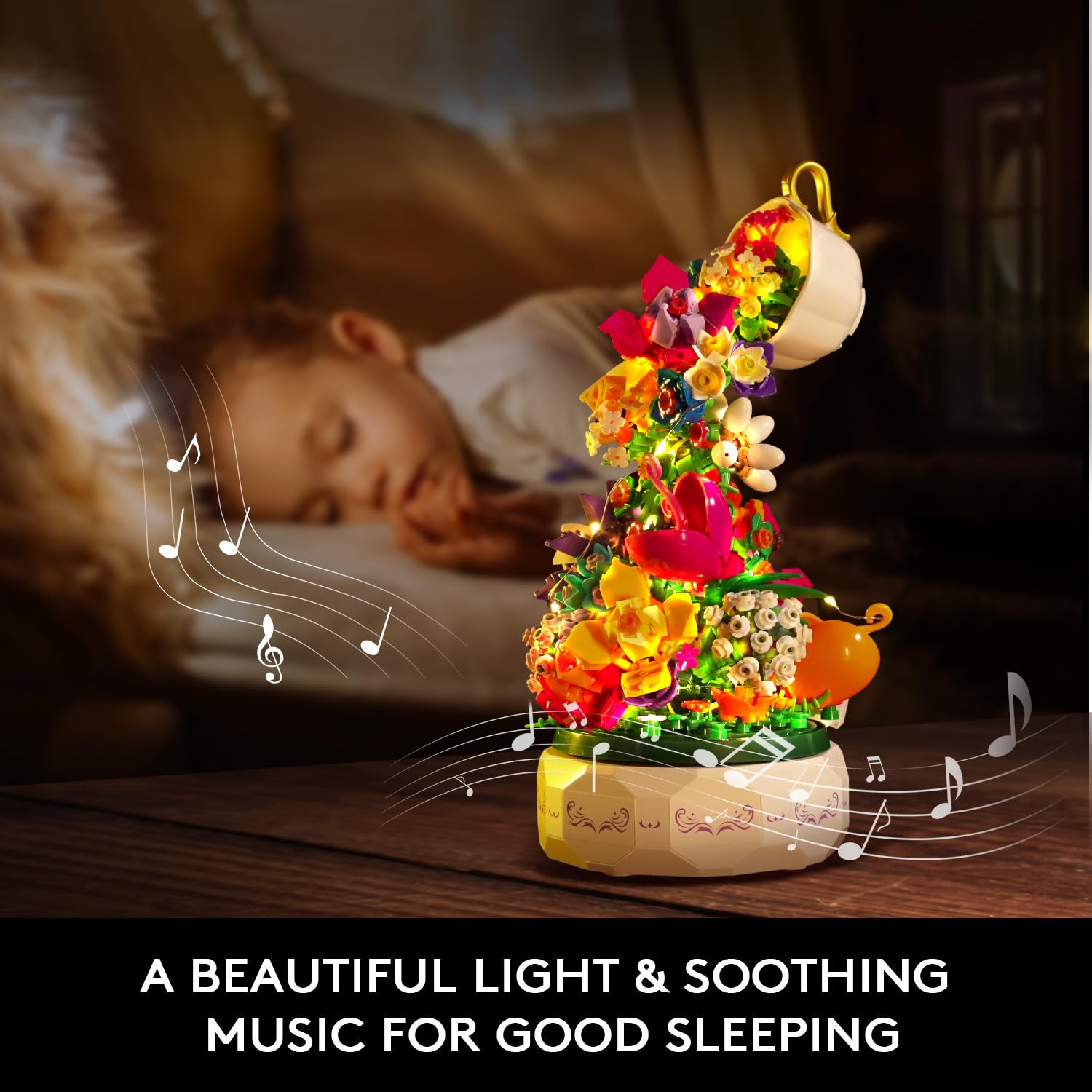 Foto 5 | Kit De Bloques De Construcción Hogokids Flowers, Caja De Música Con Luz, 571 Unidades - Venta Internacional.