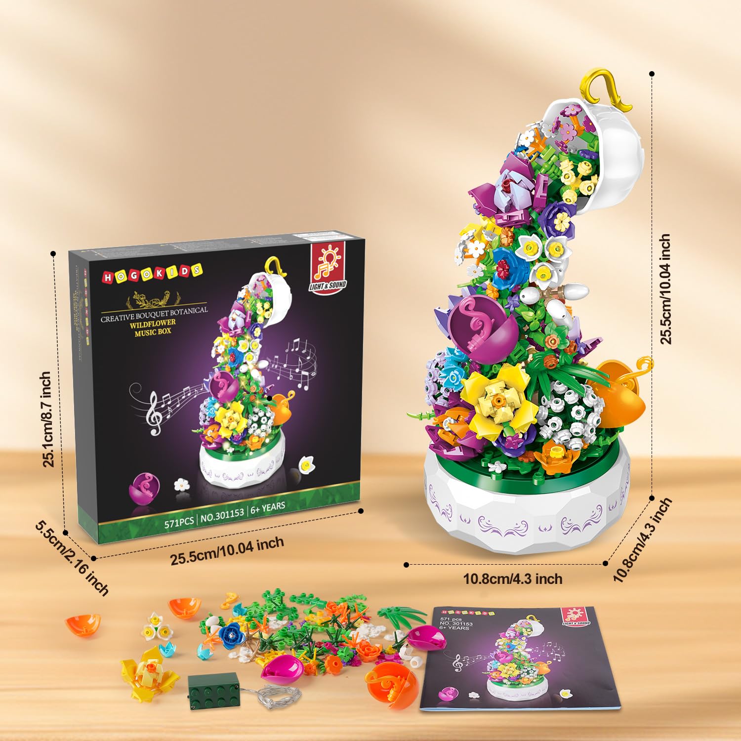 Foto 7 pulgar | Kit De Bloques De Construcción Hogokids Flowers, Caja De Música Con Luz, 571 Unidades - Venta Internacional.