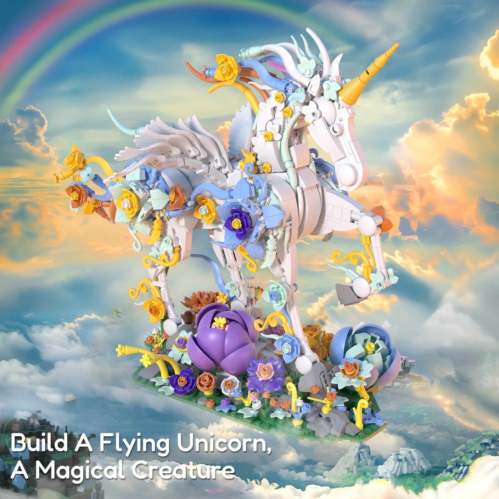 Foto 2 | Juego De Juguetes De Construcción Sillbird Flowers Unicorn Con 1472 Piezas - Venta Internacional.