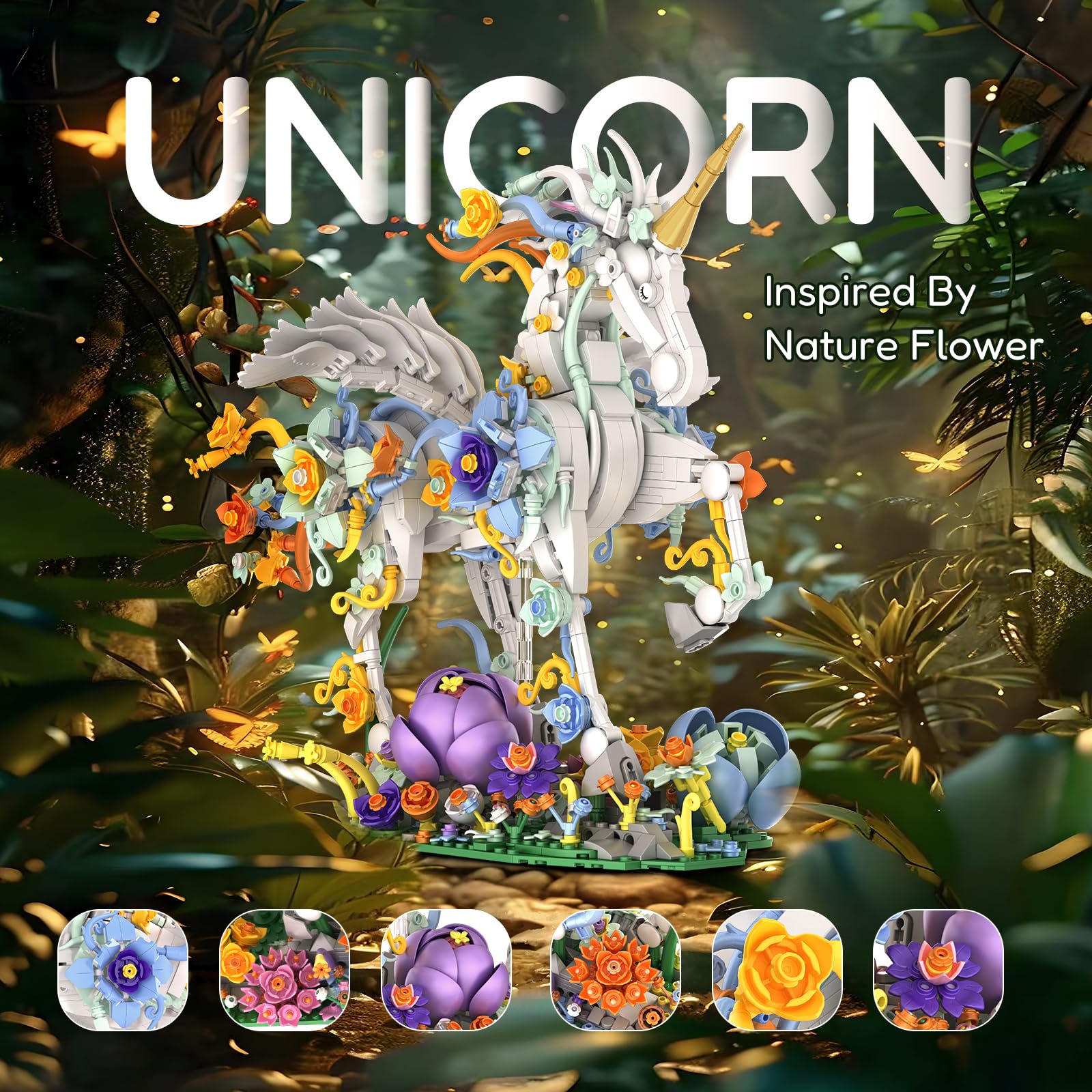 Foto 4 | Juego De Juguetes De Construcción Sillbird Flowers Unicorn Con 1472 Piezas - Venta Internacional.