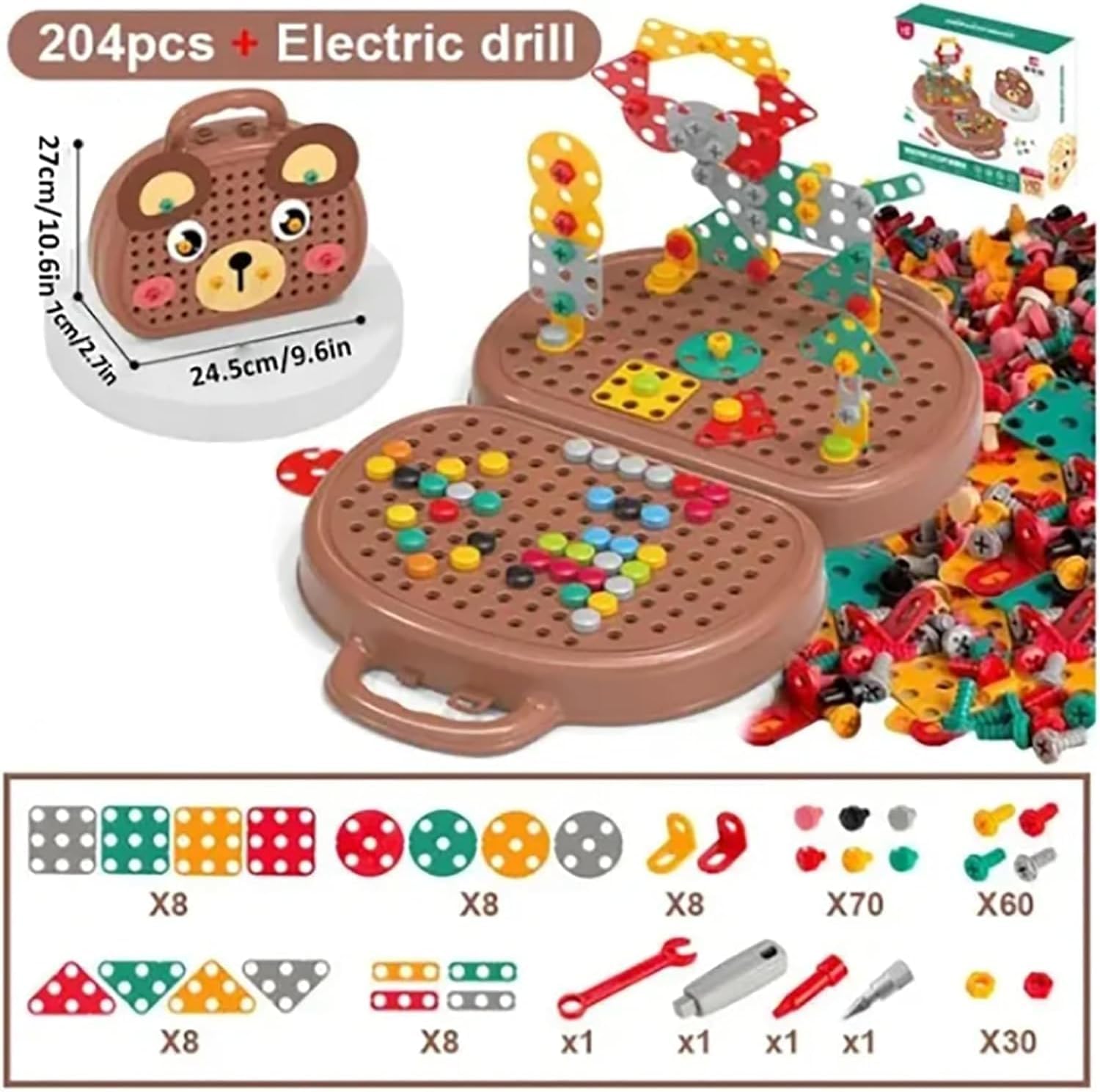 Foto 7 | Caja De Herramientas Magic Montessori Play Con Taladro Eléctrico Bear Brown - Venta Internacional.