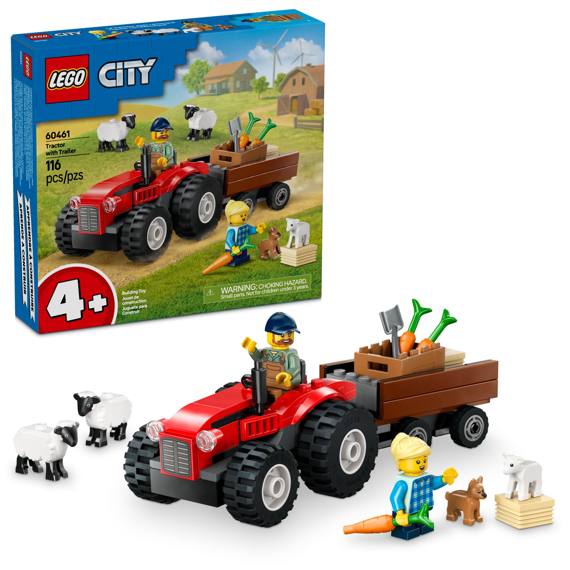 Tractor Lego City Red Farm De Juguete Con Remolque Y Ovejas De Más De 4 Años - Venta Internacional.