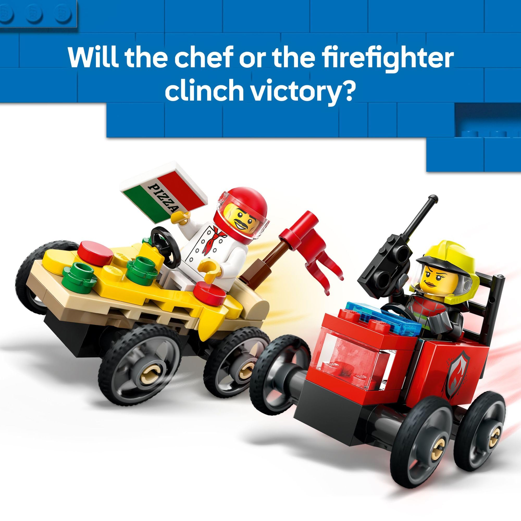 Foto 5 pulgar | Construyendo Un Coche De Carreras Lego City Pizza Contra Fire Truck De Juguete Durante Más De 5 Años - Venta Intern