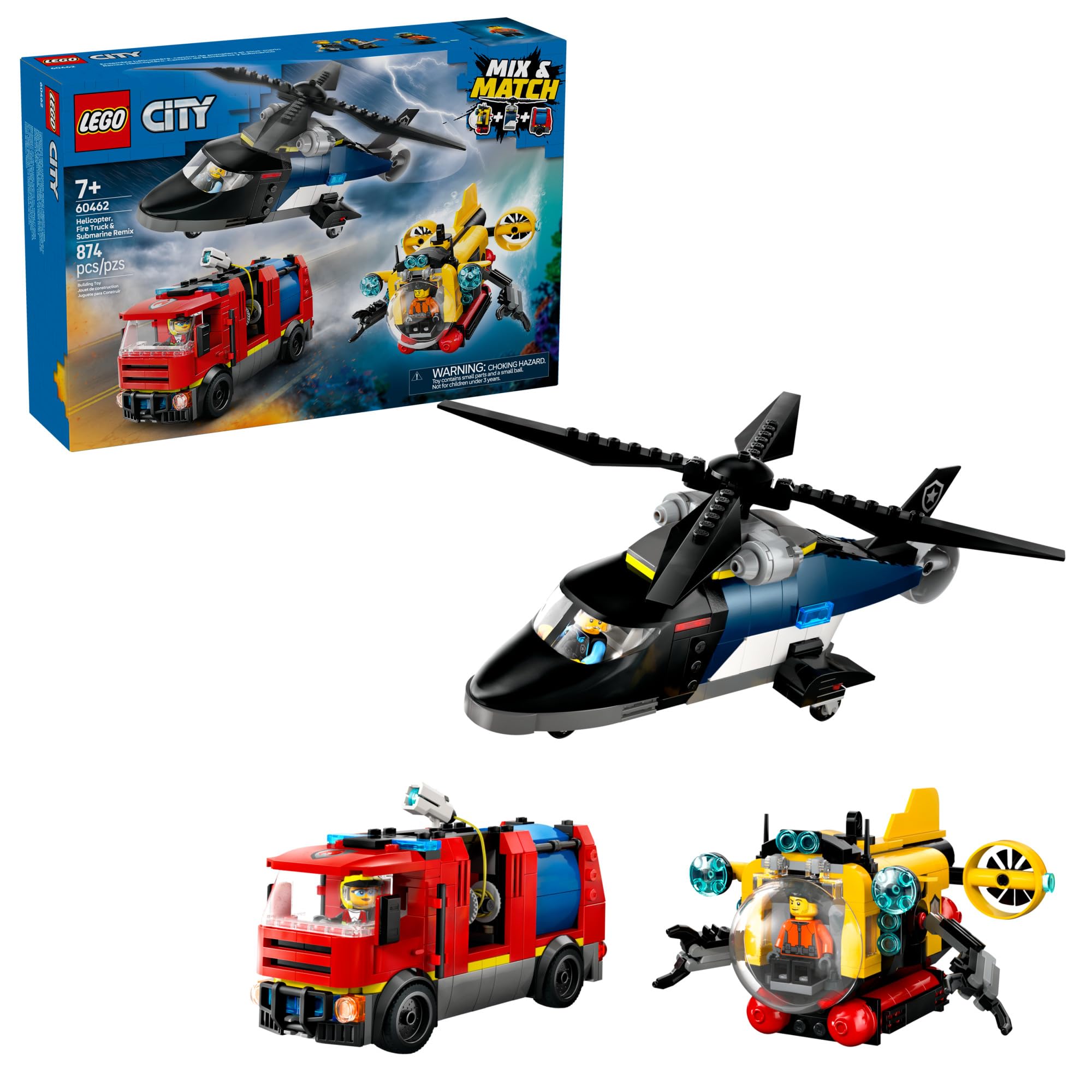 Foto 2 pulgar | Juguete De Construcción Lego City Helicóptero, Camión De Bomberos Y Submarino 7+ - Venta Internacional.