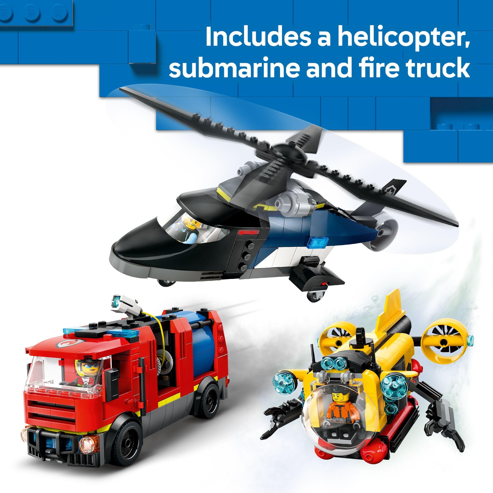 Foto 4 pulgar | Juguete De Construcción Lego City Helicóptero, Camión De Bomberos Y Submarino 7+ - Venta Internacional.