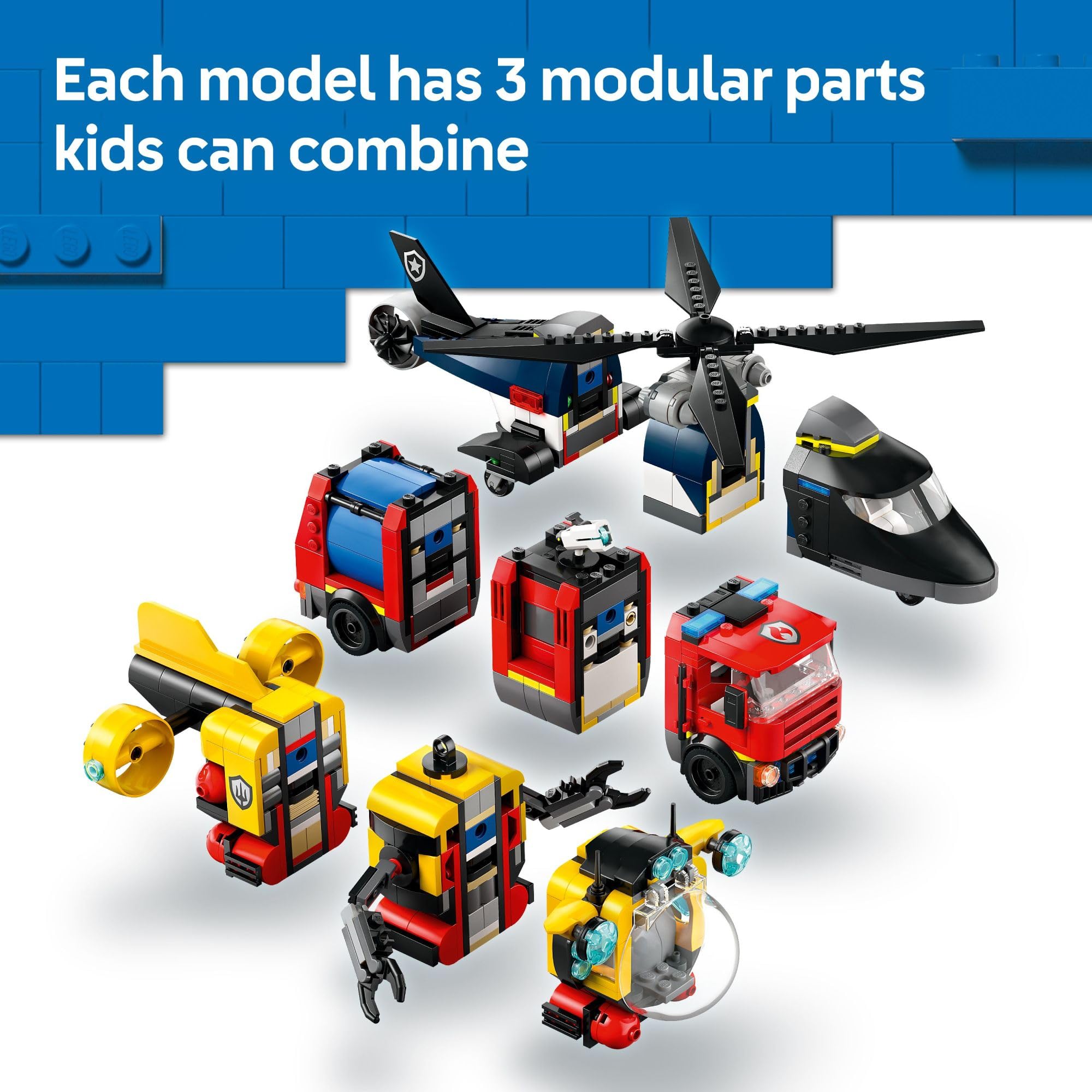 Foto 5 pulgar | Juguete De Construcción Lego City Helicóptero, Camión De Bomberos Y Submarino 7+ - Venta Internacional.