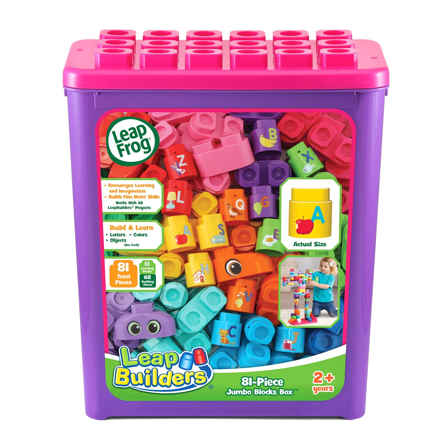 Caja De Bloques Gigantes Leapfrog Leapbuilders, 81 Piezas, Rosa, 2 A 5 Años - Venta Internacional.