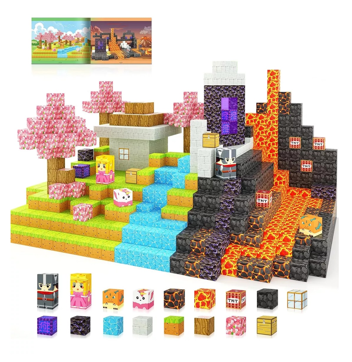 Juguetes De Construcción Bloques Magnéticos Minecraft 84 Pzs Colores $1,319