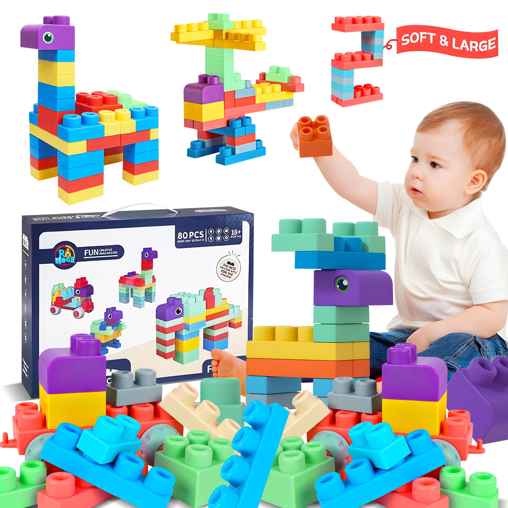 Building Blocks Rohsce Baby Soft, 80 Unidades, A Partir De 6 Meses, Con Caja De Regalo - Venta Internacional.