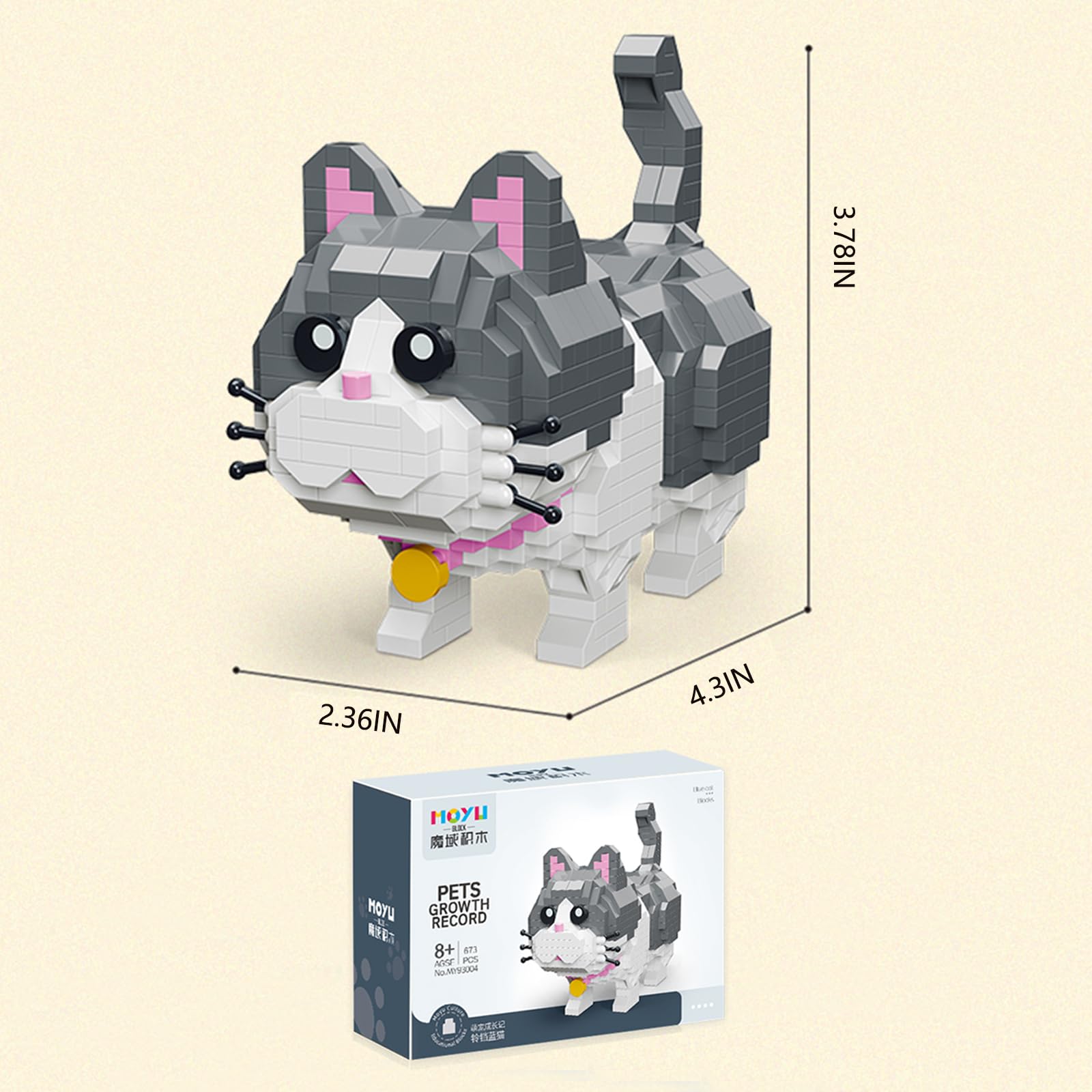 Foto 3 pulgar | Juego De Bloques De Construcción Pet Cute Grey Cat 673 Piezas Para Niños Y Niñas - Venta Internacional.