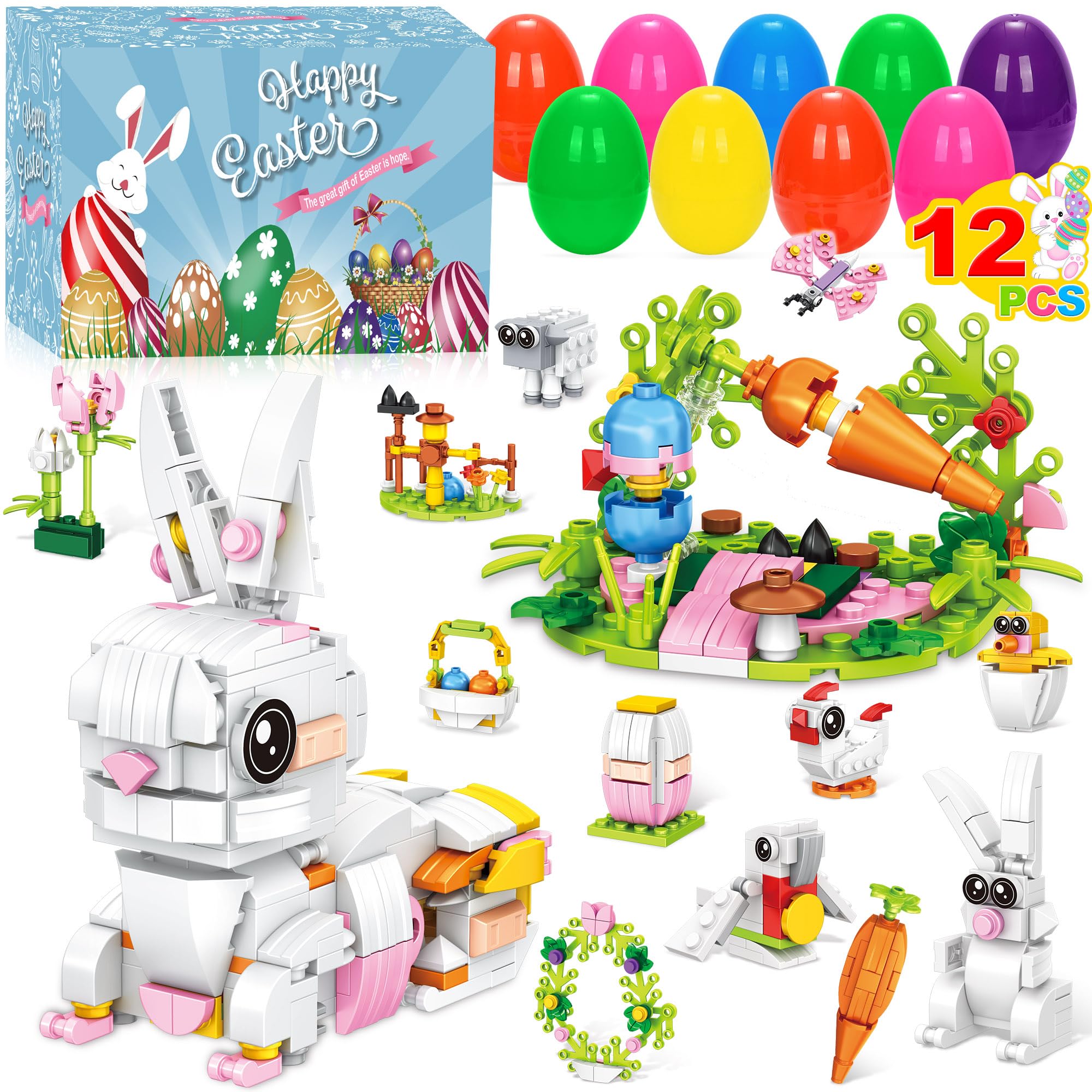 Foto 2 pulgar | Juego De Bloques De Construcción Con Forma De Conejo De Pascua, 12 En 1, Con Huevos De Colores - Venta Internacional.