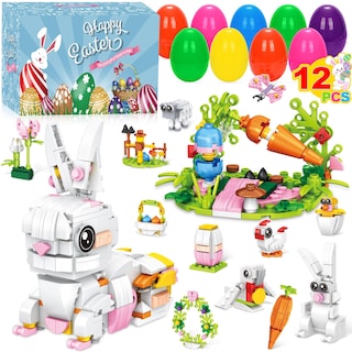 Foto 1 | Juego De Bloques De Construcción Con Forma De Conejo De Pascua, 12 En 1, Con Huevos De Colores - Venta Internacional.