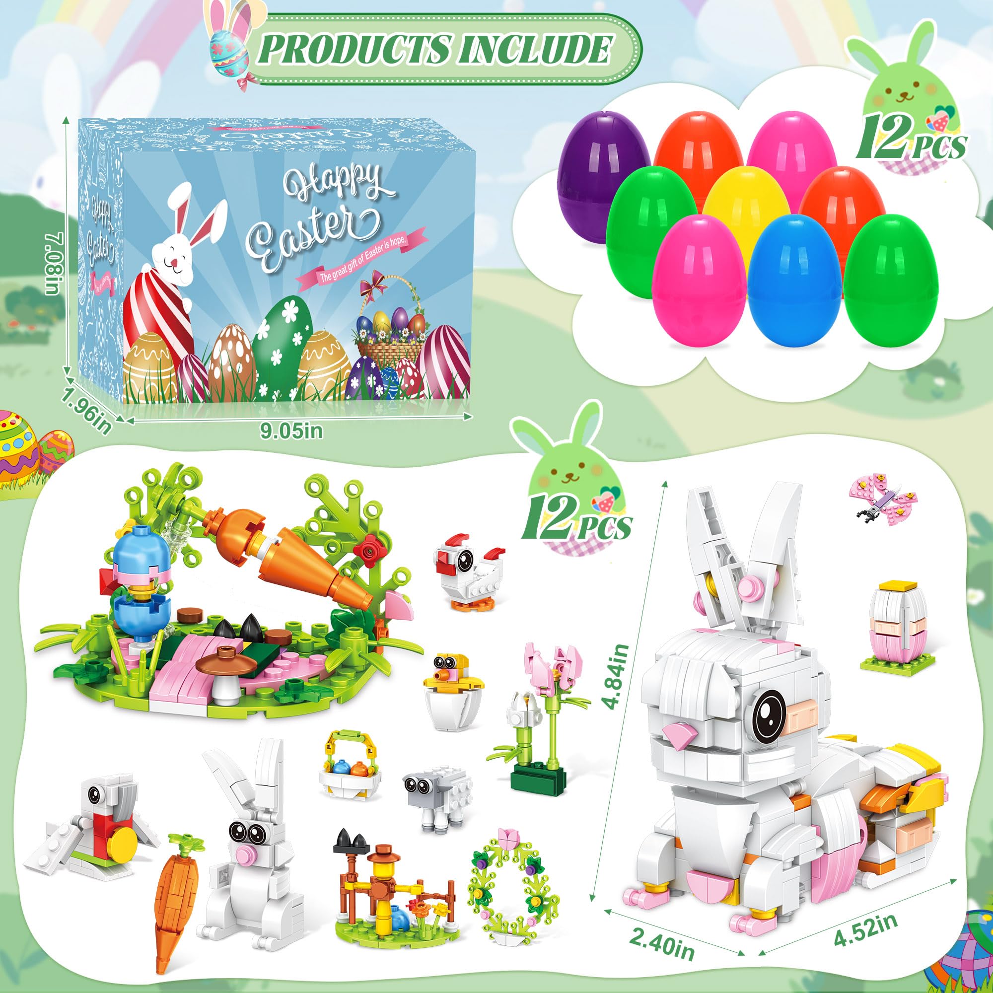 Foto 3 pulgar | Juego De Bloques De Construcción Con Forma De Conejo De Pascua, 12 En 1, Con Huevos De Colores - Venta Internacional.