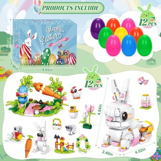 Foto 2 | Juego De Bloques De Construcción Con Forma De Conejo De Pascua, 12 En 1, Con Huevos De Colores - Venta Internacional.