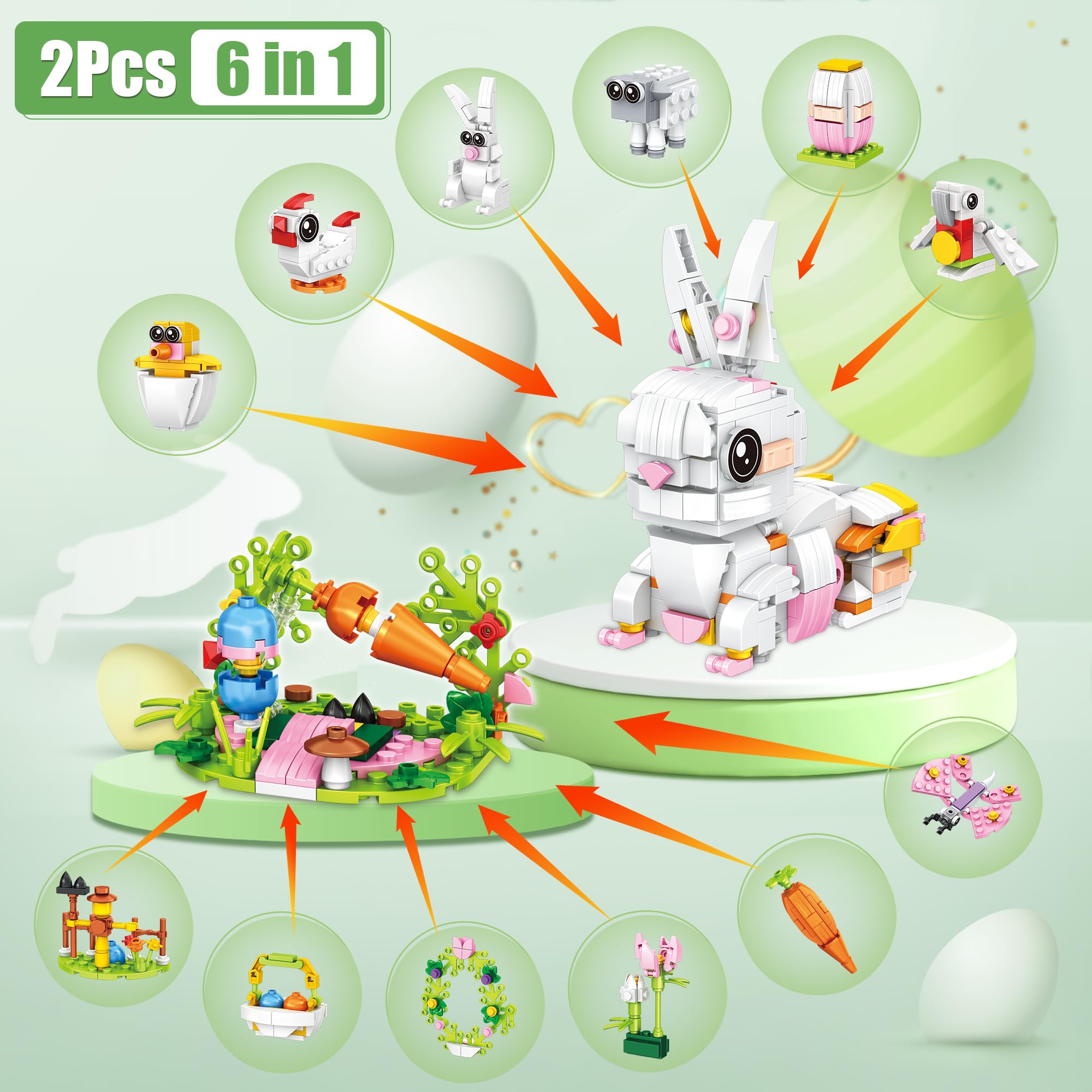 Foto 4 pulgar | Juego De Bloques De Construcción Con Forma De Conejo De Pascua, 12 En 1, Con Huevos De Colores - Venta Internacional.