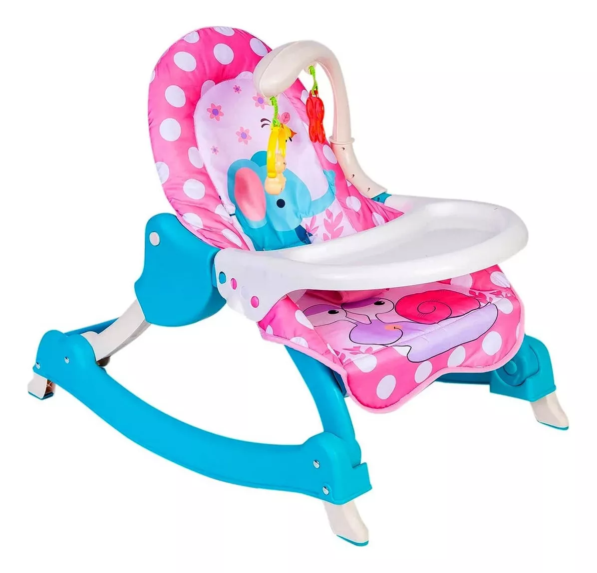 Silla Periquera Mecedora para Bebé Aeiou HB0129 Musical 3 en 1 Rosa Elefante