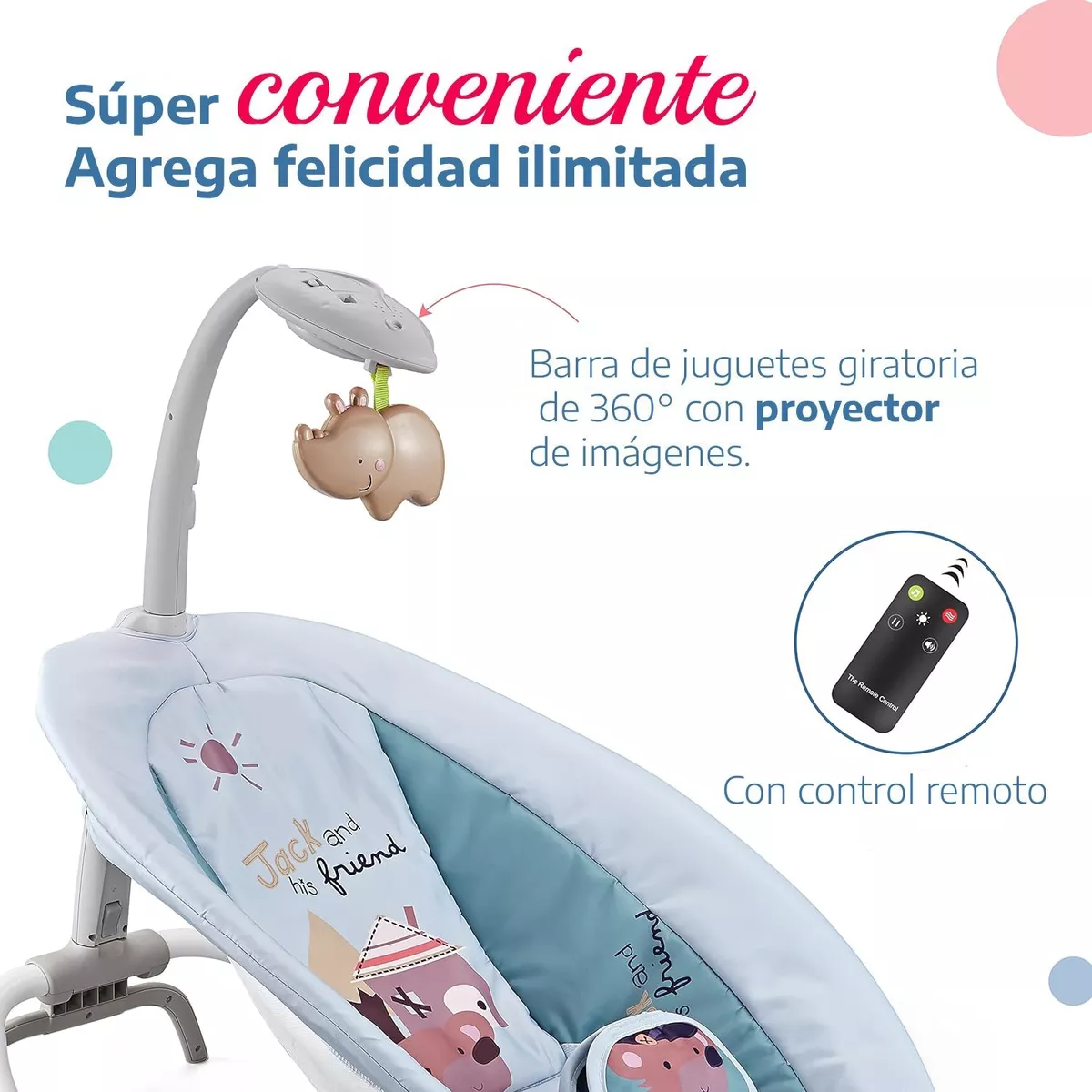 Foto 4 pulgar | Silla Mecedora Bouncer Musical Hb620 Con Proyector para Bebé
