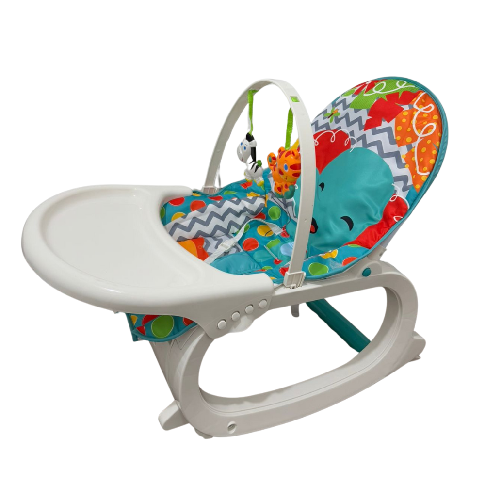 Silla Mecedora Para Bebé Con Asiento Acolchonado Bandeja Y Juguetes Colgantes