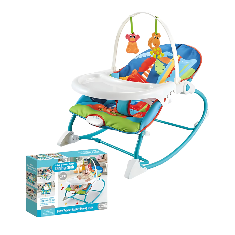 Silla Mecedora Para Bebé Con Asiento Acolchonado Bandeja Y Juguetes Colgantes