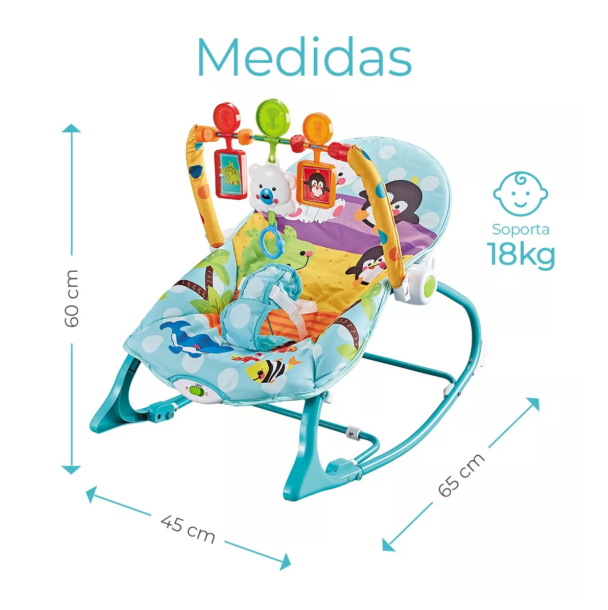 Foto 4 pulgar | Mecedora De Bebé Musical Con Juegos Color Azul-verde Turquesa