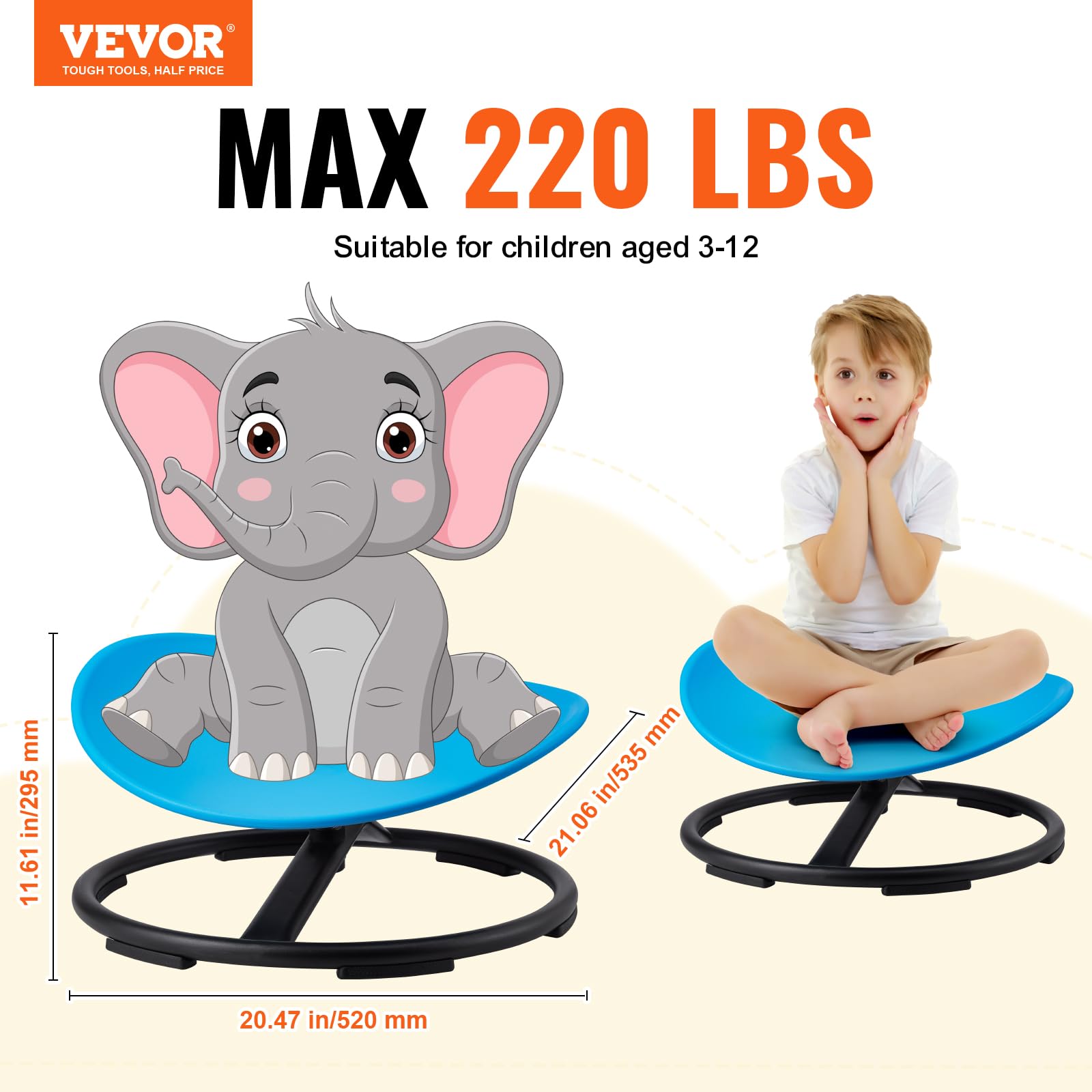 Foto 3 pulgar | Silla Giratoria Vevor Kids Sensory Spinning De 100 Kg De Capacidad, Color Azul - Venta Internacional.