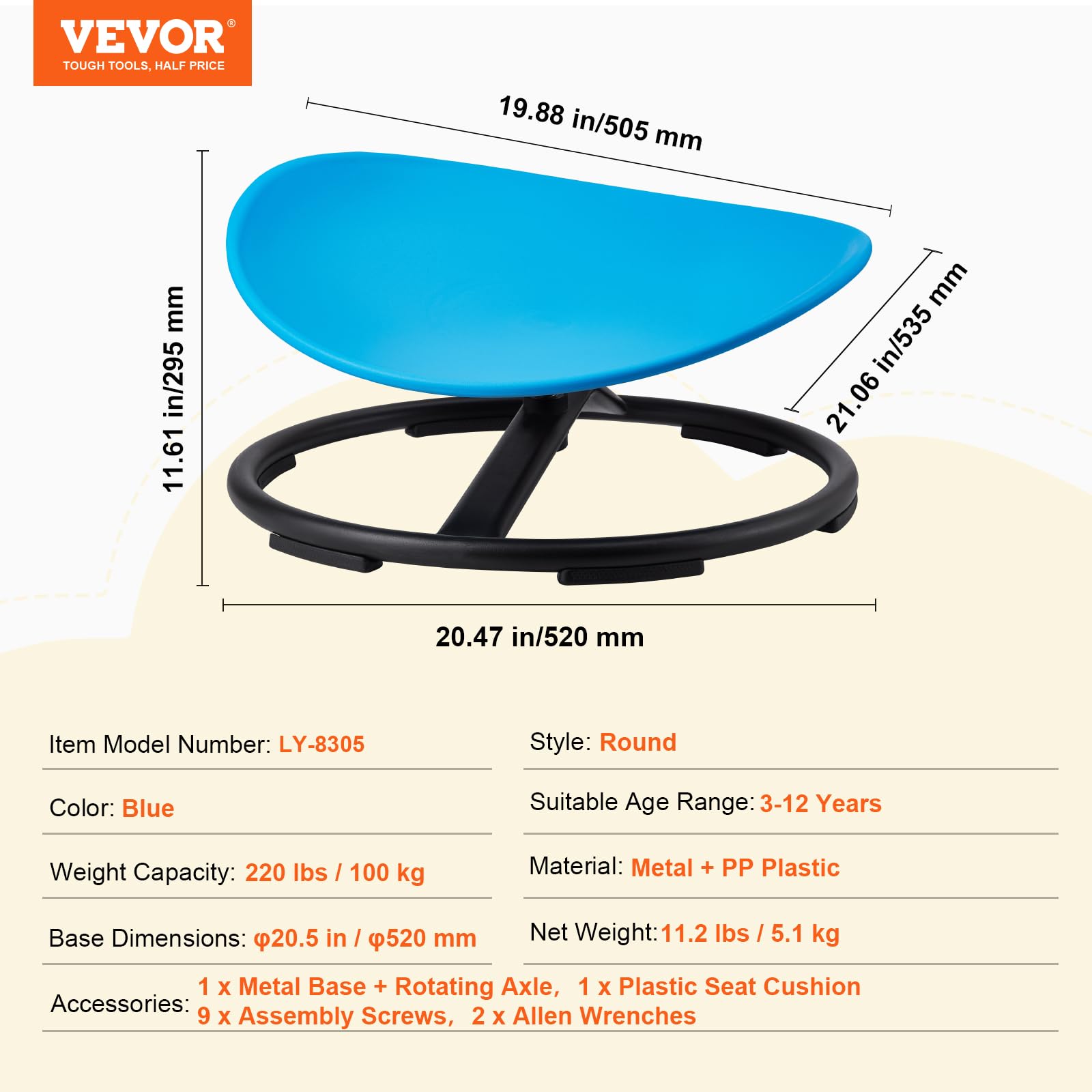 Foto 8 pulgar | Silla Giratoria Vevor Kids Sensory Spinning De 100 Kg De Capacidad, Color Azul - Venta Internacional.