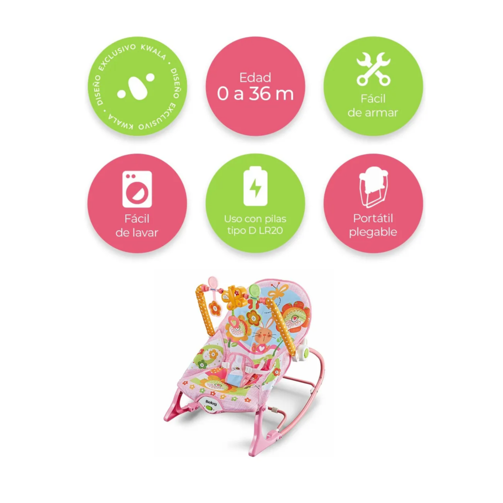 Foto 4 pulgar | Silla Vibradora Mecedora De Bebe Musical Con Juegos Belug, Rosa