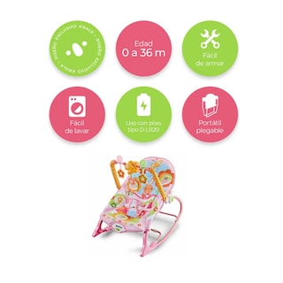 Foto 3 | Silla Vibradora Mecedora De Bebe Musical Con Juegos Belug, Rosa