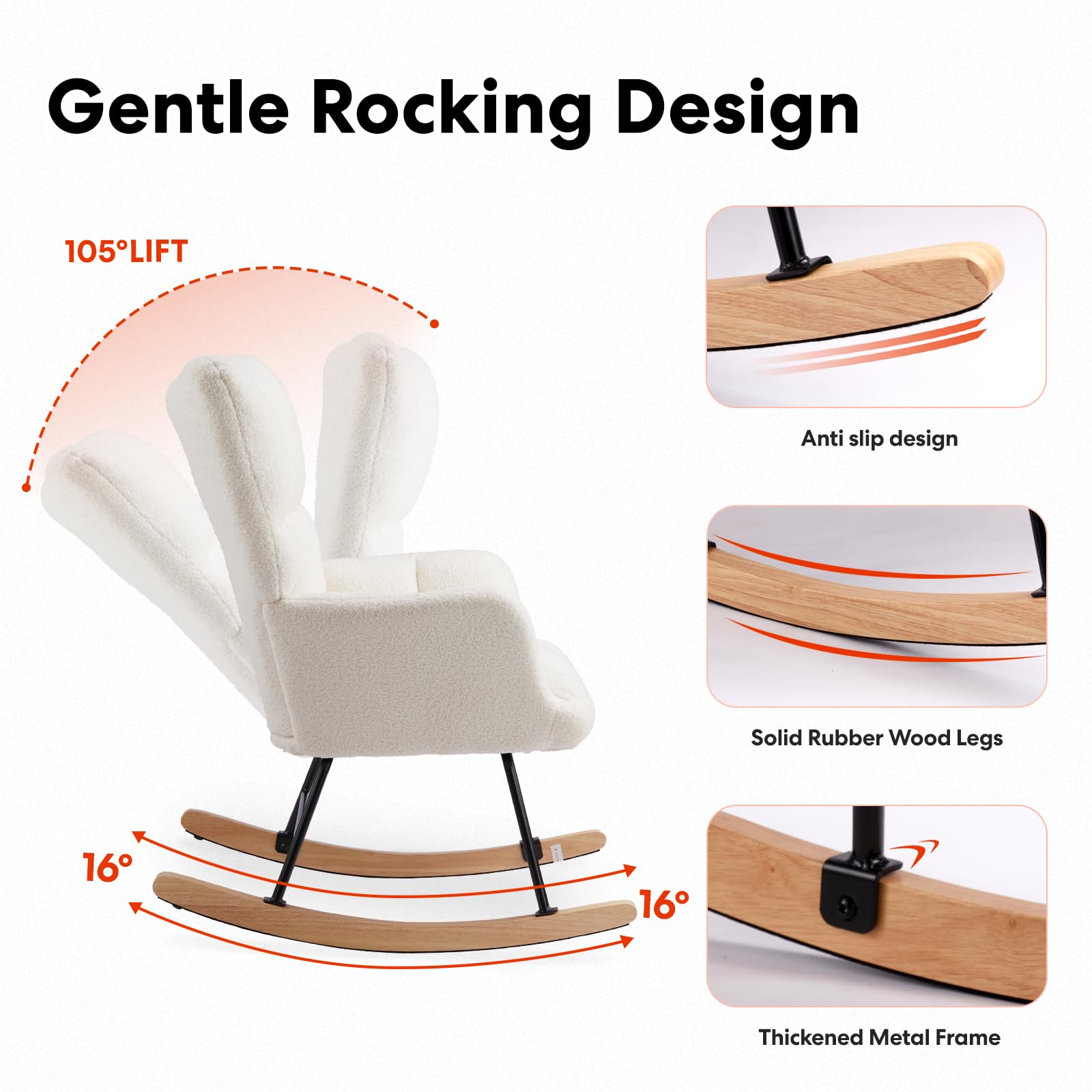 Foto 5 pulgar | Mecedora Para Guardería, Sencilla, De Lujo, Tapizada En Color Blanco - Venta Internacional.