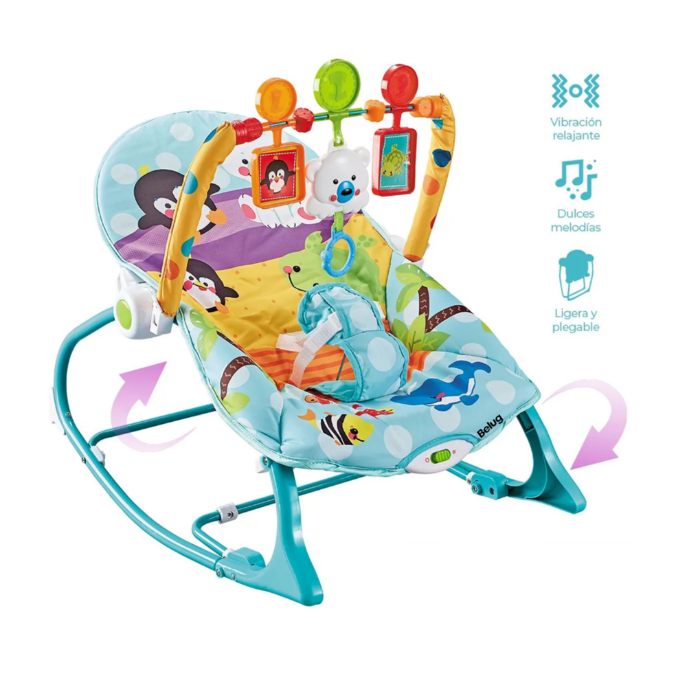 Foto 3 pulgar | Silla Vibradora Mecedora De Bebé Musical Con Juegos Belug Color Azul-verde Turquesa