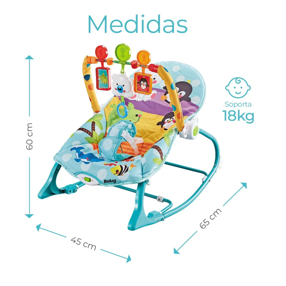 Foto 3 | Silla Vibradora Mecedora De Bebé Musical Con Juegos Belug Color Azul-verde Turquesa