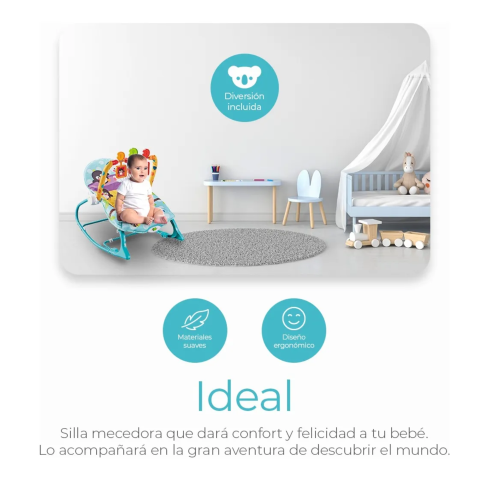 Foto 5 pulgar | Silla Vibradora Mecedora De Bebé Musical Con Juegos Belug Color Azul-verde Turquesa