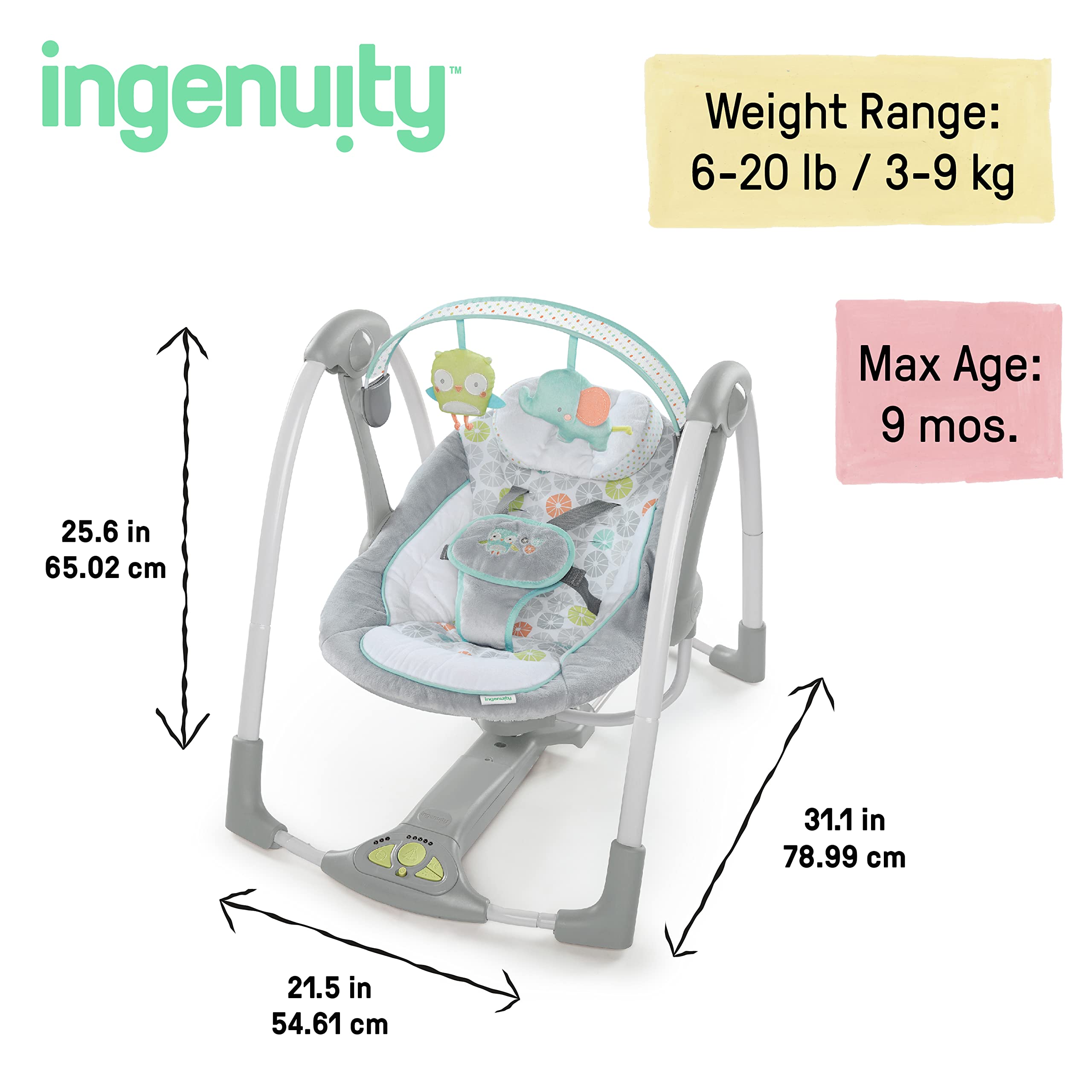 Foto 6 pulgar | Baby Swing Ingenuity Swing 'n Go Portátil Plegable De 5 Velocidades - Venta Internacional.