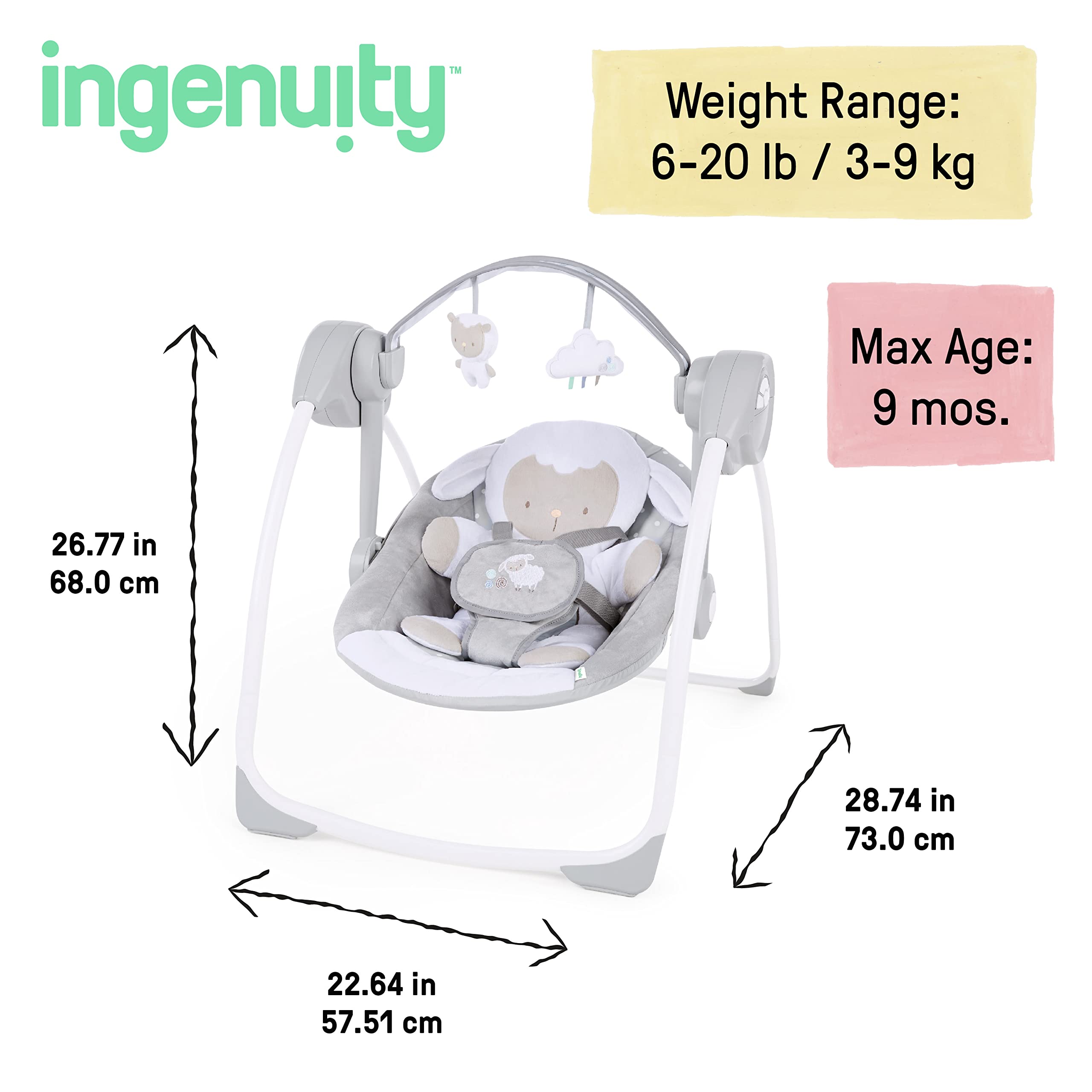 Foto 6 pulgar | Baby Swing Ingenuity Comfort 2 Go, Compacto Y Portátil Con Música - Venta Internacional.