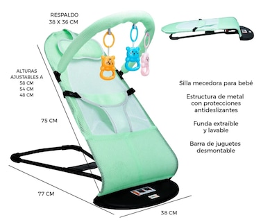 Foto 5 | Silla Mecedora Bebe Columpio Infantil Portátil Ajustable