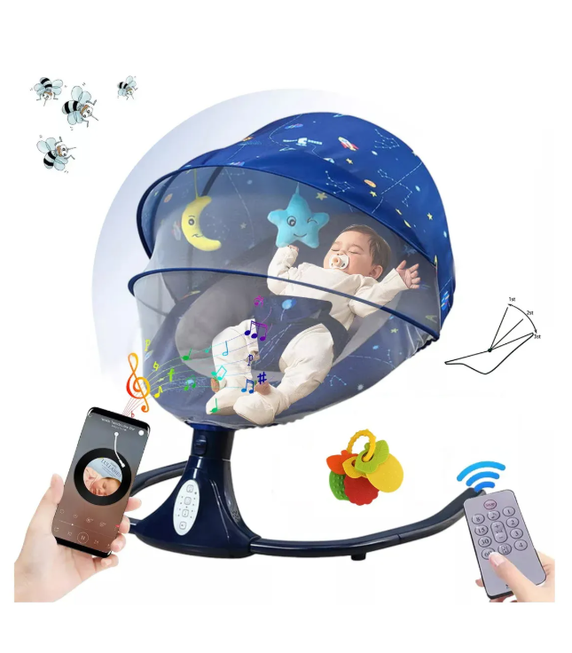 Foto 2 pulgar | Columpio Mecedora Eléctrica Para Bebé Con Mosquitero Cuna Música Color Sky Blue