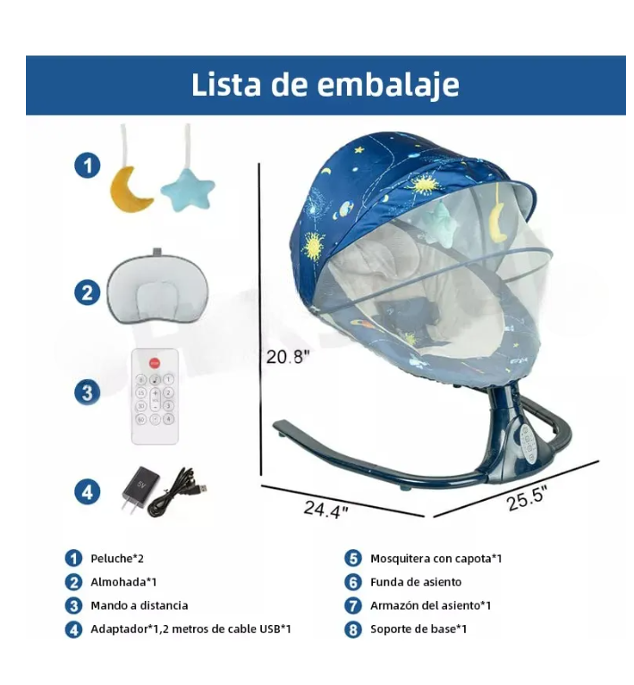 Foto 3 pulgar | Columpio Mecedora Eléctrica Para Bebé Con Mosquitero Cuna Música Color Sky Blue