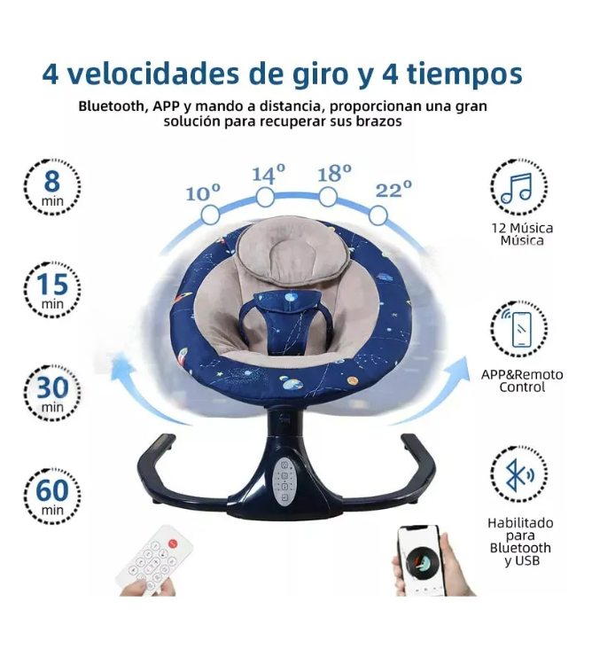 Foto 5 pulgar | Columpio Mecedora Eléctrica Para Bebé Con Mosquitero Cuna Música Color Sky Blue
